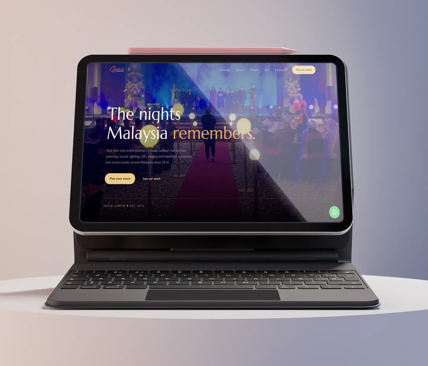 Stardust Event Management Next.js website mockup